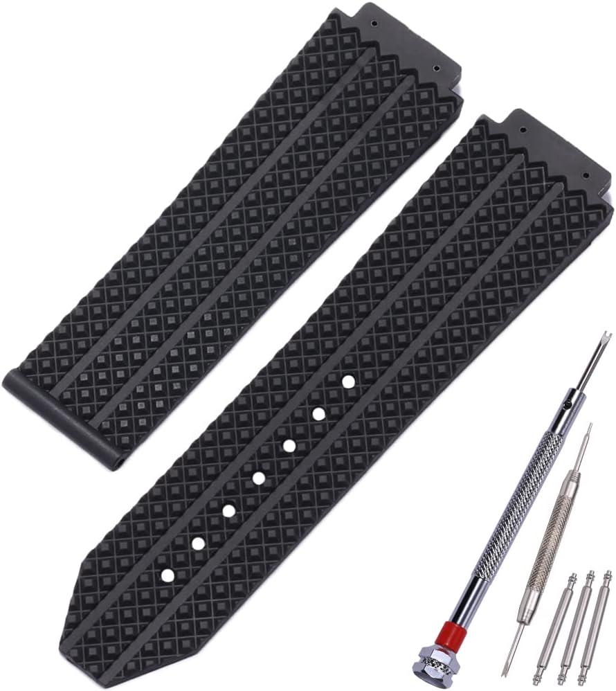 MCXGL 25mm x 19mm Rubber Strap Compatible with Hublot Big Bang Silicone Diamond grain texture Replacement Watch Band