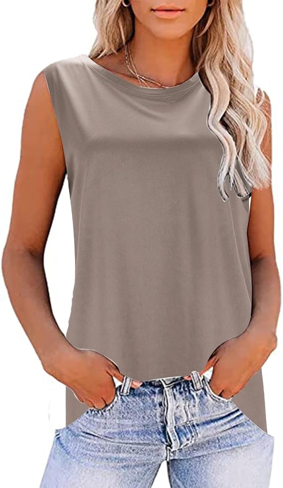 Comfort Tees for Women's Ladies Solid Color Sleeveless T Shirt Loose Summer Casual Fashion Vest Top Outer Wear