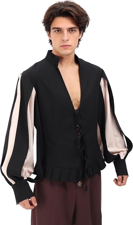 Renaissance Pirate Shirt Men Vampire Medieval Jester Shirts Gothic Costume Tops
