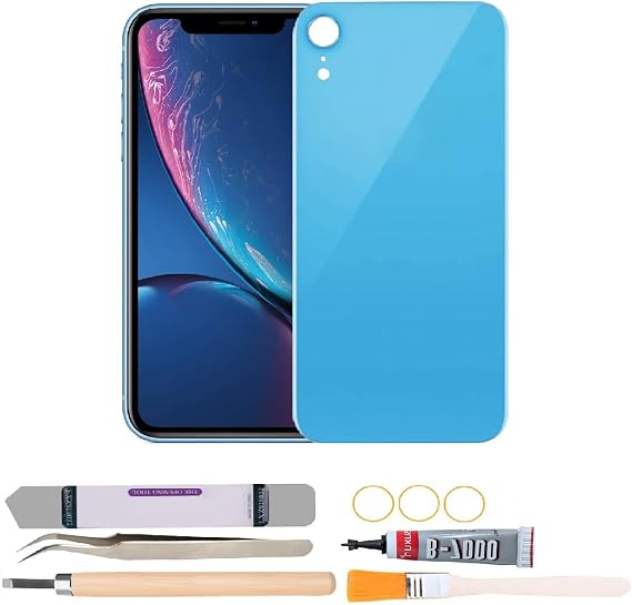 Back Cover Glass Replacement Compatible with iPhone XR 6.1 inches with Repair Tool Kits (Blue)