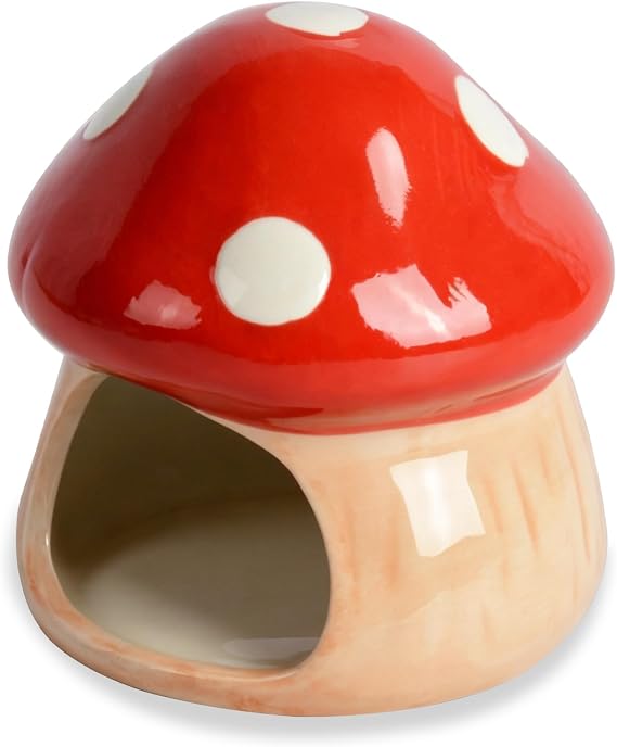 AnRui Ceramic Mushroom Hideout, Aquarium FishTank Cave Ornament, Red