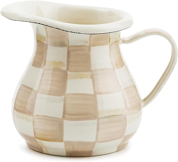 MACKENZIE-CHILDS Enamel Creamer, Brown-and-White Mocha Check