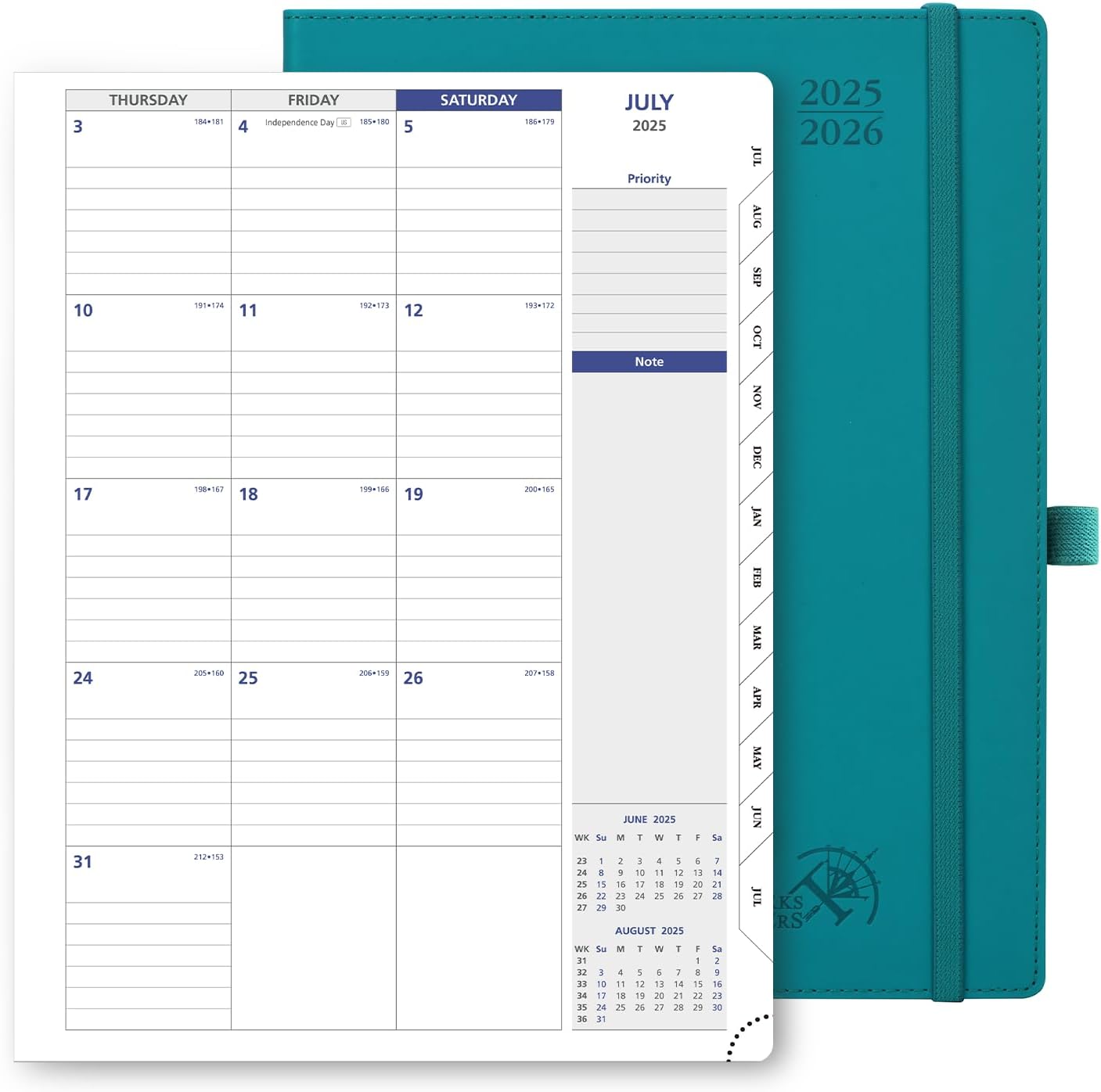 POPRUN Monthly Planner 2025-2026, 8.5 x 11.25, 13-Monthly Calendar July 2025-July 2026 15-Minute Hourly Appointment Book with Stair Tabs, Soft Cover, 100GSM Paper - Pacific Green