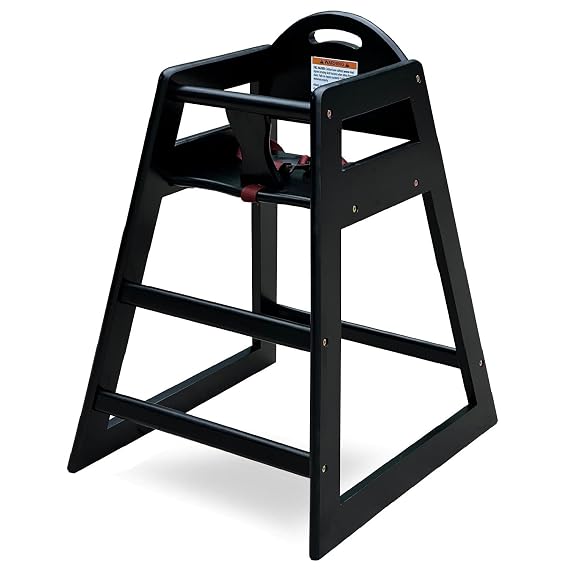 Wooden High Chair for Baby & Toddler Restaurant-Style Stackable HighChair with Commercial Grade Solid Wood for Dining Table & Kitchen Compact & Portable Design for Home & Restaurant Use - Black