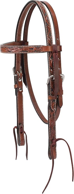 Turquoise Cross Floral Carved Pony Brow Band Headstall Chestnut 5/8 45-0146