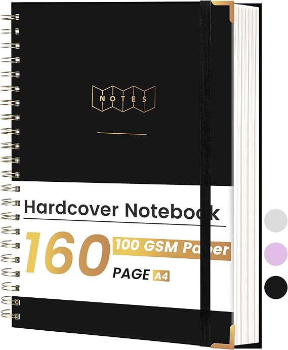 Yoment Spiral Notebook 8.5 x 11 A4 Hardcover Notebooks for Work College Ruled Notebook Journal, 100 GSM Paper Journaling Notebooks, Large Notebooks for Note Taking School Office,A4 Black