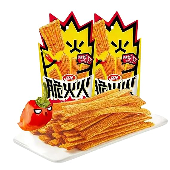 Spicy Strips - (Crispy) Spicy Gluten Latiao, Chinese Special Casual Snack Food, Made From Wheat/Chili/Spice, Low Sugar and Low Calories, Best Vegan, 45g (Pack of 2)