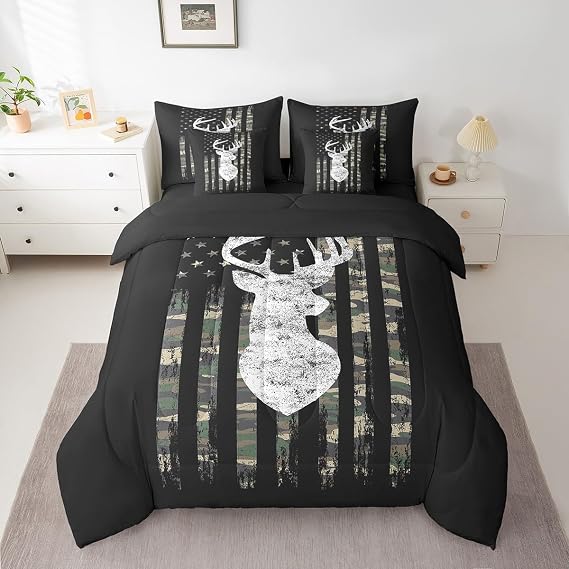 Feelyou Deer Queen Comforter Set Sheets 7 Piece American Flag Bedding Set