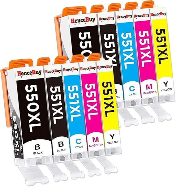 HenceBuy 550 551 XL Cartridges Compatible with Canon PGI-550 CLI-551 XL Printer Cartridges for Pixma IP7250 MX925 MX920 MX725 MG5650 MG5550 MG6450 MG7550 MG6650 MG5400 MG5450 IP720 0 IX6850 (10 Pack)