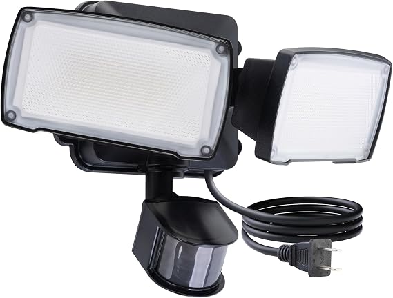LUTEC 21W Plug in Motion Sensor Light Outdoor, Flood Lights Outdoor Motion Sensor,2500LM, 5000K Daylight,IP65 Waterproof,Adjustable 2 Heads Wall Light for Garage, Porch, Yard - Black