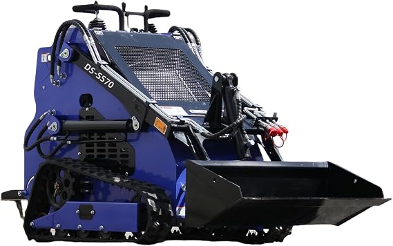 Stand-On Mini Skid Steer Loader Crawler Compact 22 HP Gasoline Engine,W/Bucket,R,adiatorAttachment,Industrial Tracked Machine for Landscaping, Farming (Machine) (Industrial Blue)
