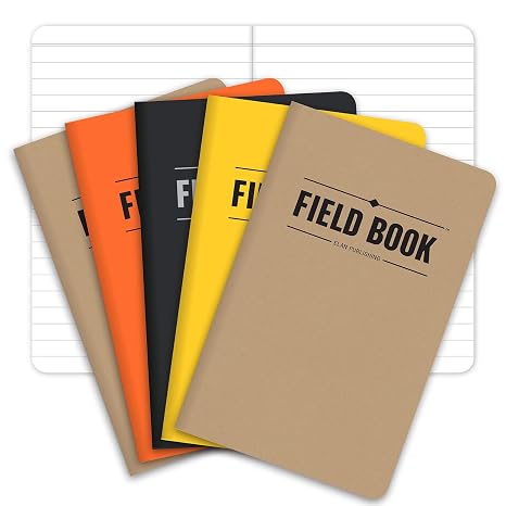 Elan Publishing Company, Field Notebook/Pocket Journal - 3.5"x5.5" - Combination of Kraft, Black, Orange, Yellow - Lined Memo Book - Pack of 5