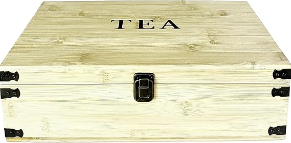 Large Wooden Tea Organizer Box, Big 14" Pine Storage Chest | 8-Slot Tall, Adjustable Shelves | 100% Handmade Craft Eco-Friendly Natural Decor