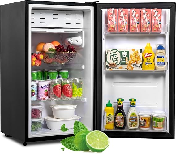 Smad 3.2 Cu.ft Mini Fridge with Freezer Low Noise Dorm Fridge with 7-Level Adjustable Thermostat, Single Door Small Refrigerator for Bedroom Office Dorm