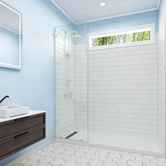 Sunrosa 24"x76" Shower Glass Panel Half Wall, Brushed Nickel, 8mm Thick