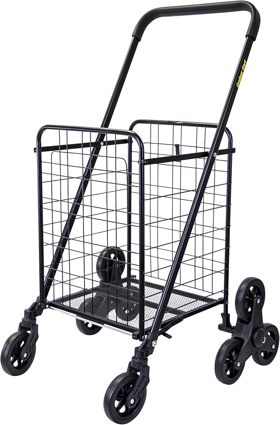 dbest Products Stair Climber Cruiser Cart Shopping Grocery Rolling Folding Laundry Basket on Wheels Foldable Utility Trolley Compact Lightweight Collapsible, Black