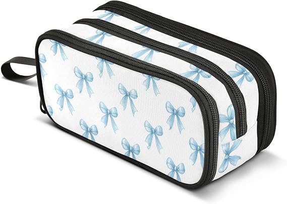 Cartoon Bow Blue Cute Pencil Case Bag Boys Girls Large Pencil Pouch Pen Holder With Big Capacity