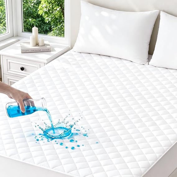 Safe and Sound Quilted Fitted Mattress Pad Cover, Waterproof Mattress Protector, Deep Pocket Elastic Fits Up to 18'', Breathable Soft Alternative Filling Mattress Pad California King