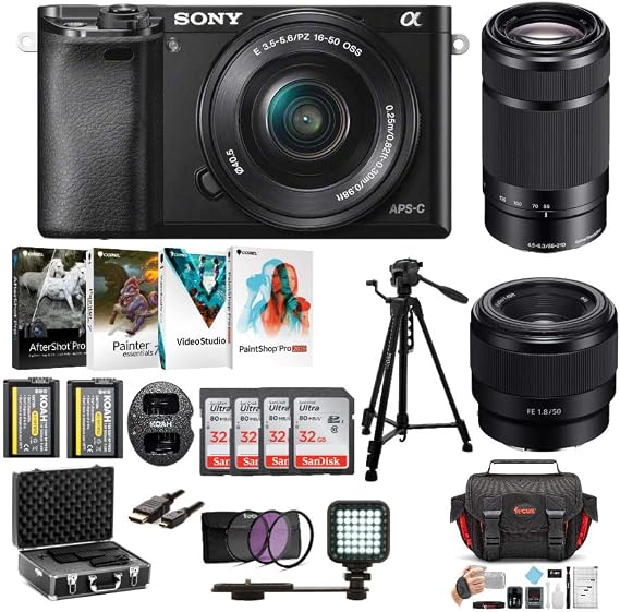 Sony Alpha a6000 Mirrorless Camera with 16-50mm & 55-210mm & 50mm Lens Bundle