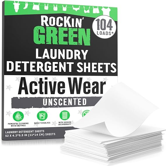 Rockin' Green Active Wear Laundry Detergent Sheets Unscented 104 Loads