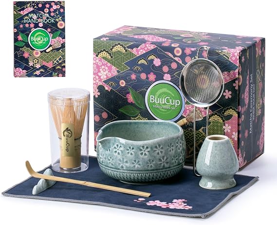 Buucup Blue Matcha Set, Ceramic Bowl Kit with Bamboo Whisk & Tools