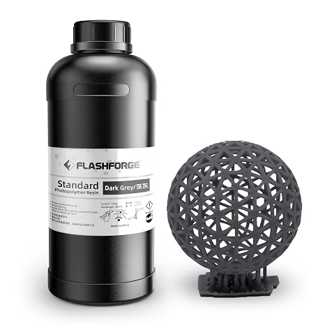 Flashforge 3D Printer Resin 1kg, Fast UV Curing Resin 405nm Standard Photopolymer Resin 3D Printer Liquid for LCD/DLP/SLA 3D Printing, High Precision and Low Shrinkage, Low Odor (Dark Grey, 1kg)