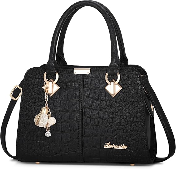 Handbags for Women Elegant Pendant Ladies Shoulder Bags Top Handle Crossbody Bag PU Leather for Shopping Work Dating Black B