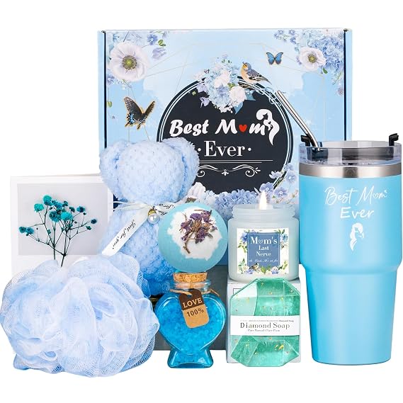 Mom Birthday Gifts Ideas Basket for Moms Mama Mother from Daughter Son Child, Mothers Day Gifts, New Mom Gift, Relaxing Spa Bath Set for Mama 20oz Tumbler