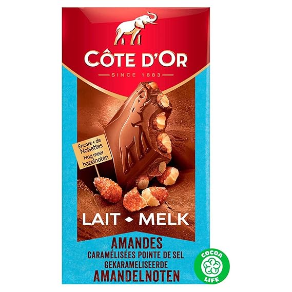 Cote DOr Chocolat au Lait Amandes Caramelisees et Pointe de Sel 200g