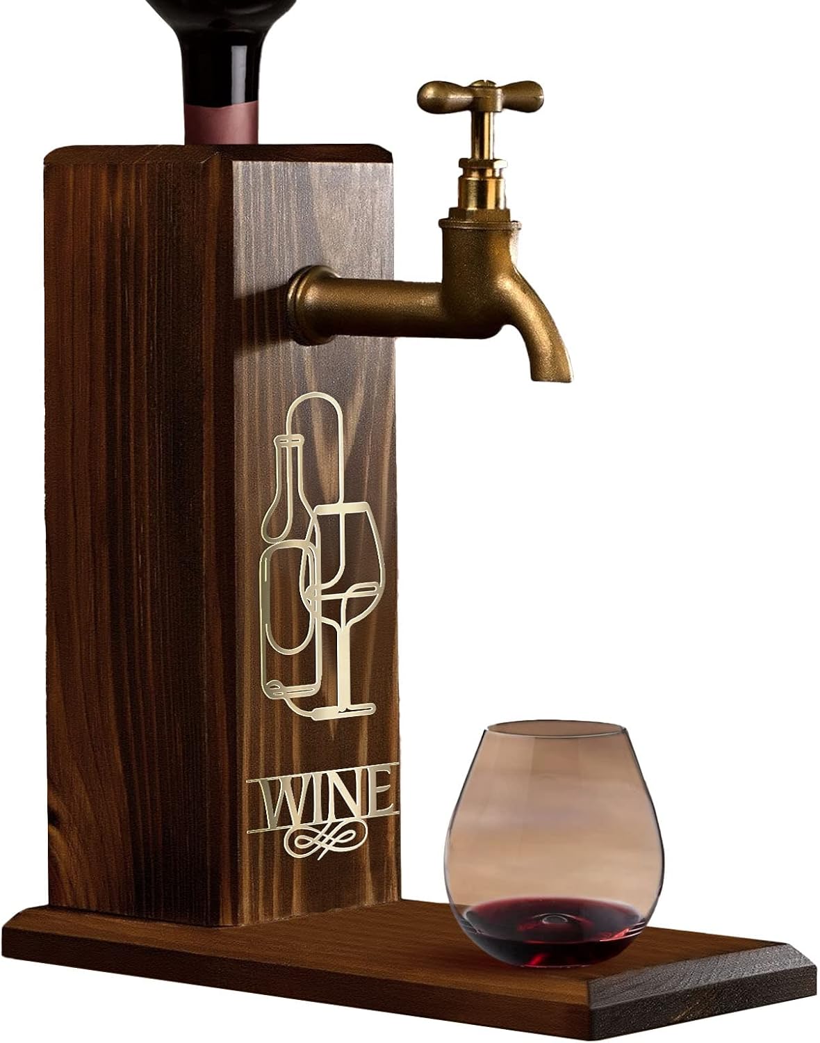 Natural Wooden Drink Stand with Custom Wine Printed Faucet, Drink Fountain, Birthday Gift, Home Gift, Beverage Dispenser