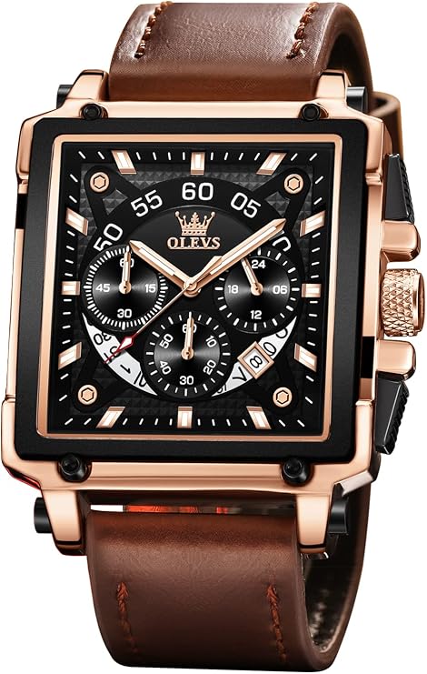 OLEVS Square Watches for Men Chronograph Fashion Business Watch Luminous Waterproof Casual Wrist Watches