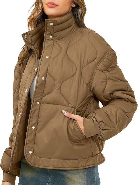 Ogfao Women's Puffer Jacket Womens Quilted Puffer Jacket Outwear Button Down Padded Lightweight Jacket