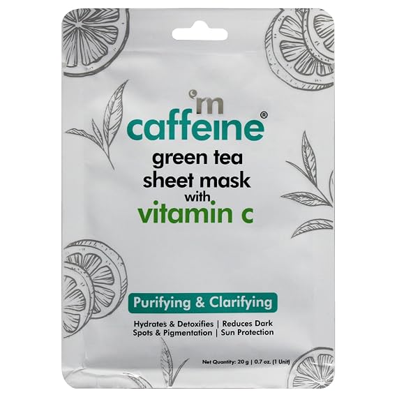 mCaffeine Green Tea Sheet Mask with Vitamin C for Unisex - 0.7 oz Mask