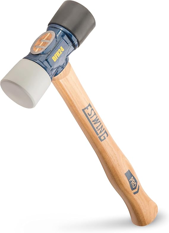 ESTWING Rubber Mallet - 24 oz Double-Face Hammer with Soft/Hard Tips &amp; Hickory Wood Handle - DFH24 | Made in USA, Triple Wedge Construction, Built For The Pro, Multi-Use Mallet, Genuine Hickory Handle