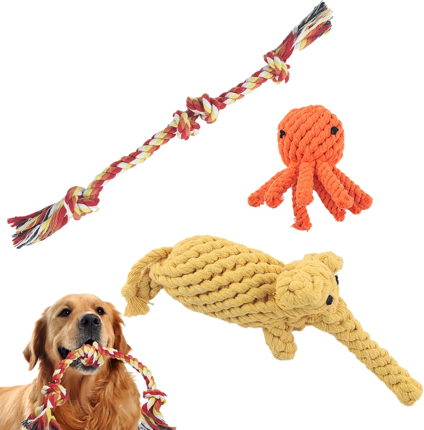 Rope Dog Toys to Keep Them Busy -Tug of War Dog Toys for Small and Medium, Training No Stuffed Puppy Toys 3 Pack
