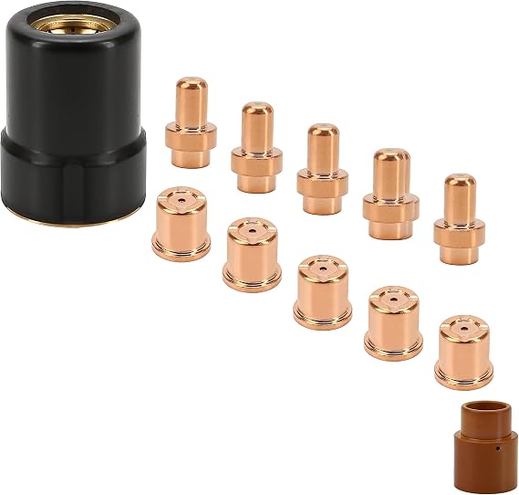 12Pcs Plasma Electrode Cutter Tips Kit Cutting Consumable Compatible for Eastwood Versa-Cut 40 Cutter Torch 40Amps Trafimet CB50 Plasma Torch (Electrode+Tip+Swirl ring+Shield Cup)