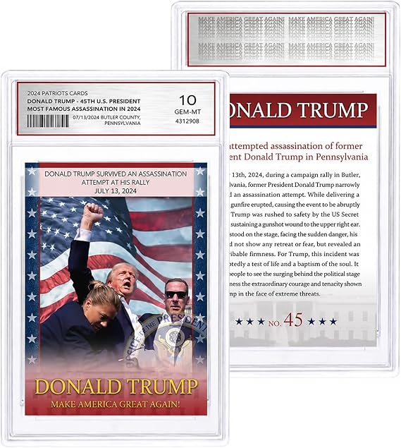 Trump Trading Card - Donald Trump Collectibles, GEM Mint 10 Rated, Iconic 2024 Political Memorabilia Gifts (Card)