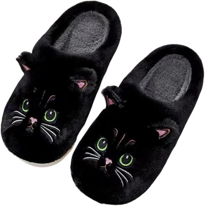 Plush animal slippers, soft and comfortable slippers, women's home slippers, bedroom cat girl plush slippers