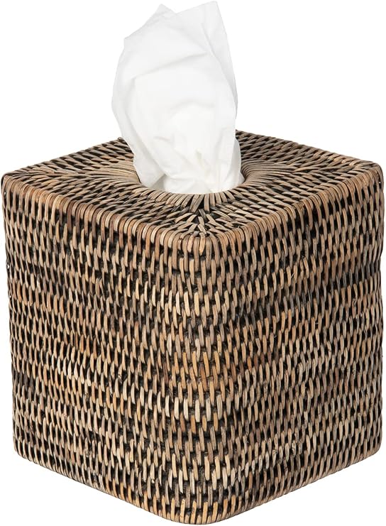 La Jolla Rattan Square Tissue Box Cover (Black-Wash)