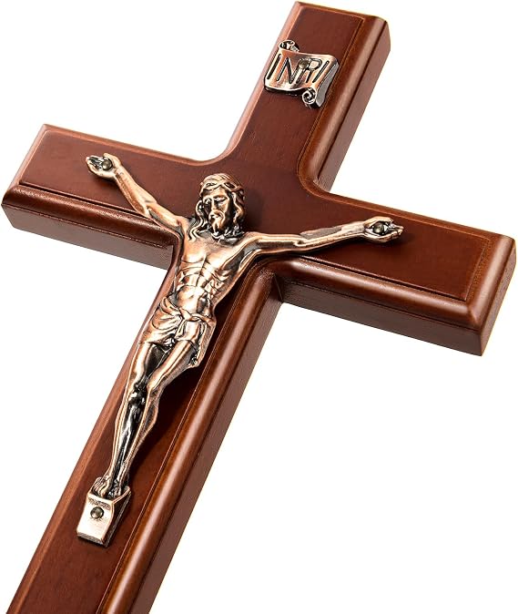 SISSIDA Wooden Crucifix Wall Cross, Catholic Crucifix, 12 Inch Wall Decor