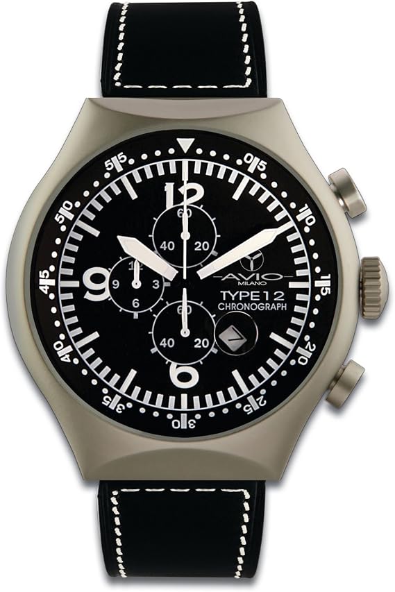 Men's Quartz Watch with Black Dial Chronograph Display and Black Leather Strap 50 MM Type G