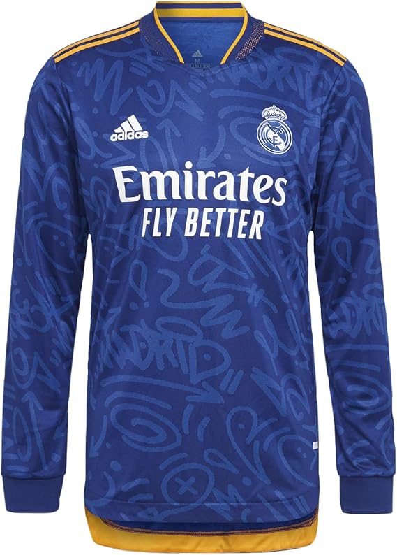 adidas Men's Real Madrid Authentic Long Sleeve Soccer Jersey 21/22 (Large) Victory Blue