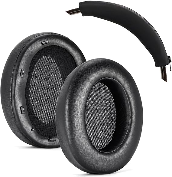 Aiivioll 2-in-1 WH-XB910N Replacement Earpads/Silicone Headband Pad for Sony WH-XB910N Headphones, Protein Leather Cushions with Memory Foam, Silicone Zipper Headband Protector Cover (Black)