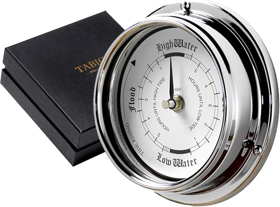 Traditional Tide Clock: Heavy Brass, Chromium-Plated (0.5 kg), Nautical Elegance, Handmade in EnglandPerfect for Fishing Tides, Durable Design