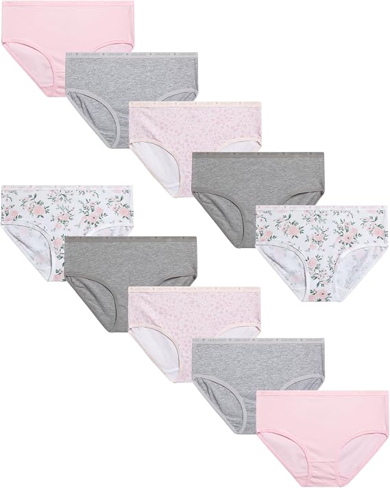 Laura Ashley Girls Underwear Briefs - 10 Pack Soft Comfort Stretch Breathable Cotton Underwear Panties for Girls (Sizes:4-12)