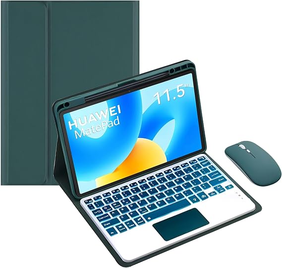 Keyboard Case for Huawei Matepad 11.5 Inch 2023, 7 Color Backlit, Multi-Touch Trackpad, Detachable Keyboard, Built-in Pencil Holder,Green