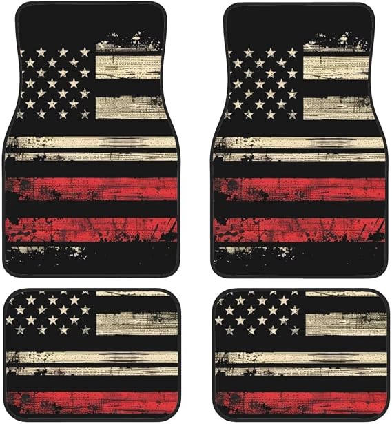American Flag Car Floor Mats Auto Interior Carpet US Flags Rubber Backed Floor Mats for Women Men Full Set of 4 Floor Car Mat All Weather Carpet Car Accessories Independence Day