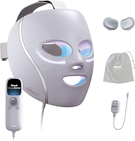 Shark CryoGlow LED Face Mask, Red Light Therapy, Under-Eye Cooling, FW312PL