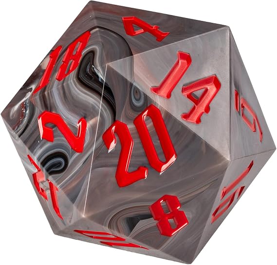 55mm 20 Sided DND Dice, Giant D20 D&D Polyhedral Dice Large D20 with Die Gift Box for D&D,RPG Table Games (Black with White/Red Number)