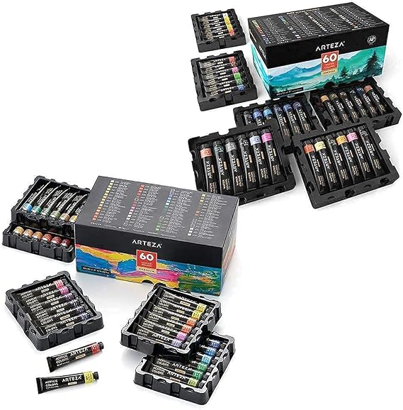 ARTEZA Acrylic Paint Set and Watercolor Paint Set Bundle, Painting Art Supplies for Artist, Hobby Painters & Beginners